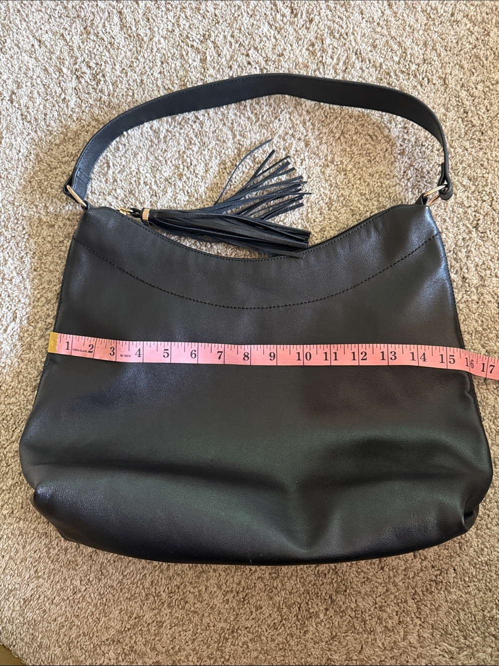 H&M Classic Black Leather Tassel Hobo Bag